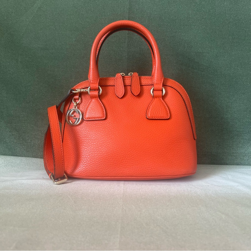 Gucci Orange Calfskin Gg Charm Dome Bag Small